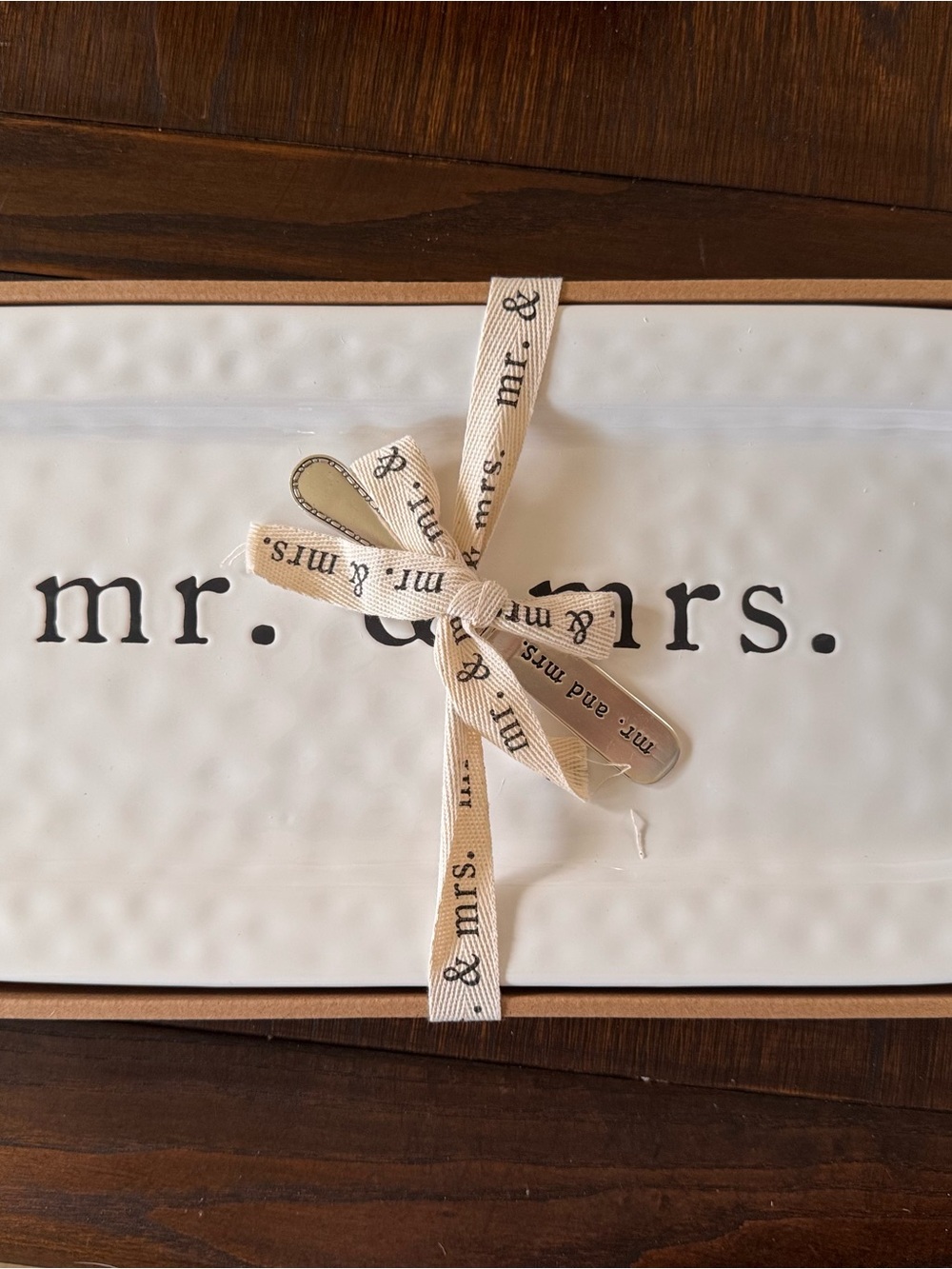 Mr. & Mrs. Ceramic Serving Tray with Ribbon